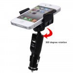 Wholesale Car Mount Holder with USB Charger (Short Black)